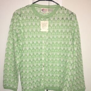 Vintage New Americana Knitting Mills of Miami Mrs Maisel Green White cardigan